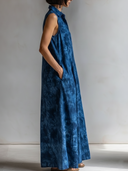Women's Boho Indigo Style Rayon Blend Tie-Dye Sleeveless Shirt Maxi Dress ZMZ0921F1YZH