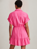 Women's Casual Retro Bright-Tone With Short Sleeves And Multiple Pockets Cotton-Linen Mini Shirt Dress  ZMZ0966F5ZYY