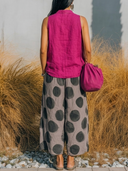 Women's Boho Casual Style Cotton Linen Sleeveless Top & Rayon Polka Dot Wide Leg Pants Set ZMZ0991F9YZH