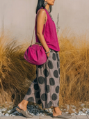 Women's Boho Casual Style Cotton Linen Sleeveless Top & Rayon Polka Dot Wide Leg Pants Set ZMZ0991F9YZH