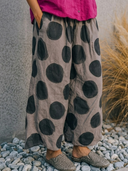 Women's Boho Casual Style Cotton Linen Sleeveless Top & Rayon Polka Dot Wide Leg Pants Set ZMZ0991F9YZH