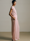 Women's Premium Minimalist Pleated-Texture Stand-Collar Short-Sleeve T-Shirt And Elastic-Waist Wide-Leg Pants Set ZMZ0966F1ZYY