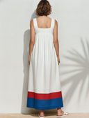 Women's Premium Minimalist – Square Neck, Cotton-Linen Blend, And Chest Embroidery Sleeveless Maxi Dress ZMZ0975F5ZYY