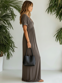 Women's Casual Stretch V-neck Short-sleeve Maxi Dress ZMZ0992F4SWL