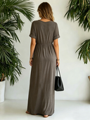 Women's Casual Stretch V-neck Short-sleeve Maxi Dress ZMZ0992F4SWL