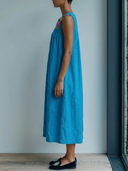 Women's Boho Folk Style Cotton Linen Floral Embroidered Sleeveless Notch Neck Midi Dress ZMZ0979F7YZH