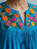 Women's Boho Folk Style Cotton Linen Floral Embroidered Sleeveless Notch Neck Midi Dress ZMZ0979F7YZH
