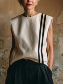 Women's Old Money Style Linen Blend Contrast Stripe Sleeveless Shell Top ZMZ1097F8YZH
