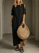 Women's Solid-Color Cotton Short-Sleeve Maxi Dress ZMZ1048F8XT