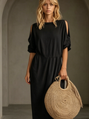 Women's Solid-Color Cotton Short-Sleeve Maxi Dress ZMZ1048F8XT