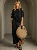 Women's Solid-Color Cotton Short-Sleeve Maxi Dress ZMZ1048F8XT