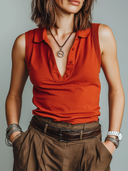 Women's Retro Casual Cotton Solid Color Sleeveless Tank Top ZMZ1051F9ZJY