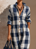 Women's Casual Plaid Long-Sleeve Collared Jumpsuit ZMZ1097F9XT