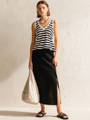 Women's Retro Casual Striped Sleeveless Top And Skirt Set ZMZ1070F4ZJY