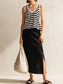 Women's Retro Casual Striped Sleeveless Top And Skirt Set ZMZ1070F4ZJY