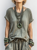 Women's Retro Casual Cotton Washed Short-Sleeve T-Shirt ZMZ1045F7ZJY
