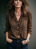 Women's Leopard Print V-Neck Long-Sleeve Shirt ZMZ1059F3XT