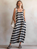 Women's Retro Casual Striped Print Sleeveless Midi Dress ZMZ1056F3ZJY