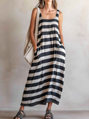 Women's Retro Casual Striped Print Sleeveless Midi Dress ZMZ1056F3ZJY