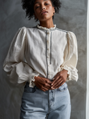 Women's Cotton And Linen Stand-up Collar Long-sleeved Button-down Shirt ZMZ1007F1XT
