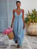 Women's Solid Color Cotton Linen Camisole Loose-fitting Vacation Maxi Dress ZMZ1001F9XT