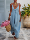 Women's Solid Color Cotton Linen Camisole Loose-fitting Vacation Maxi Dress ZMZ1001F9XT