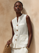 Women's Simple Cotton Linen Stand Collar Sleeveless Shirt ZMZ1053F9XT