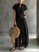 Women's Casual Solid-Color Cotton-Linen Maxi Dress ZMZ1051F4XT