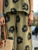 Women's Casual Cotton-Linen Floral Print Wide-Leg Pants ZMZ1062F2XT