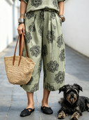 Women's Casual Floral-Print Cotton-Linen Cropped Pants ZMZ1059F0XT