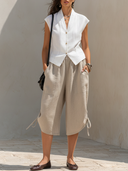 Women's Solid-Color Cotton-Linen Casual Two-Piece Set ZMZ1018F9XT