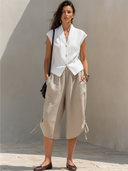 Women's Solid-Color Cotton-Linen Casual Two-Piece Set ZMZ1018F9XT