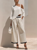 Women's Casual Off-Shoulder Top And Wide-Leg Pants Two-Piece Set ZMZ1044F0XT