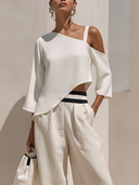 Women's Casual Off-Shoulder Top And Wide-Leg Pants Two-Piece Set ZMZ1044F0XT