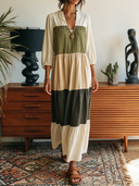 Women's Color-Block Striped Long-Sleeve Maxi Dress ZMZ1065F1XT
