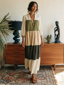 Women's Color-Block Striped Long-Sleeve Maxi Dress ZMZ1065F1XT