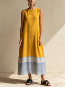 Women's Color-Block Striped Sleeveless Maxi Dress With Crew Neck ZMZ1031F4XT