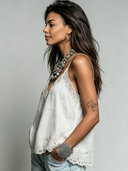 Women's Retro Casual Cotton Linen Lace Patchwork Sleeveless Tank Top ZMZ1005F6ZJY