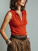 Women's Retro Casual Cotton Solid Color Sleeveless Tank Top ZMZ1051F9ZJY