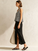 Women's Retro Casual Striped Sleeveless Top And Skirt Set ZMZ1070F4ZJY