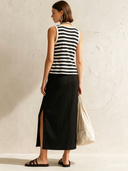 Women's Retro Casual Striped Sleeveless Top And Skirt Set ZMZ1070F4ZJY