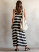 Women's Retro Casual Striped Print Sleeveless Midi Dress ZMZ1056F3ZJY