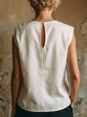 Women's Old Money Style Linen Blend Contrast Stripe Sleeveless Shell Top ZMZ1097F8YZH