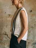 Women's Old Money Style Linen Blend Contrast Stripe Sleeveless Shell Top ZMZ1097F8YZH