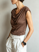 Women's Retro Casual Solid Color Duffle Neck Sleeveless Tank Top ZMZ1047F2ZJY
