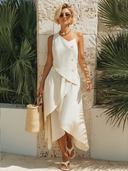 Women's Stylish Cotton Camisole And Asymmetric Hem Skirt Set ZMZ0504F1SWL