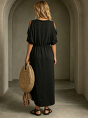 Women's Solid-Color Cotton Short-Sleeve Maxi Dress ZMZ1048F8XT
