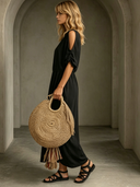 Women's Solid-Color Cotton Short-Sleeve Maxi Dress ZMZ1048F8XT