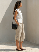 Women's Solid-Color Cotton-Linen Casual Two-Piece Set ZMZ1018F9XT