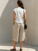 Women's Solid-Color Cotton-Linen Casual Two-Piece Set ZMZ1018F9XT